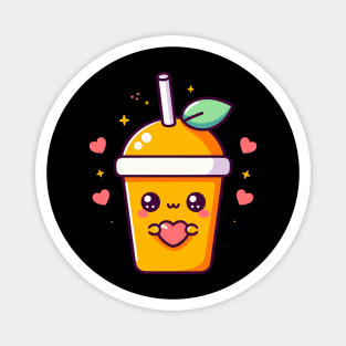 Cute Mango Milkshake Holding a Heart | I Love You in Kawaii Style | Kawaii Food Magnet